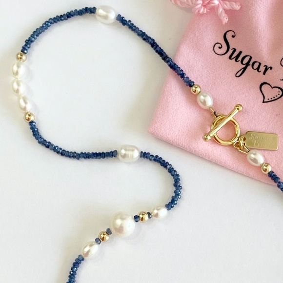 Freshwater Pearl, Sapphire & 14K Gold Necklace - Picture 3 of 8